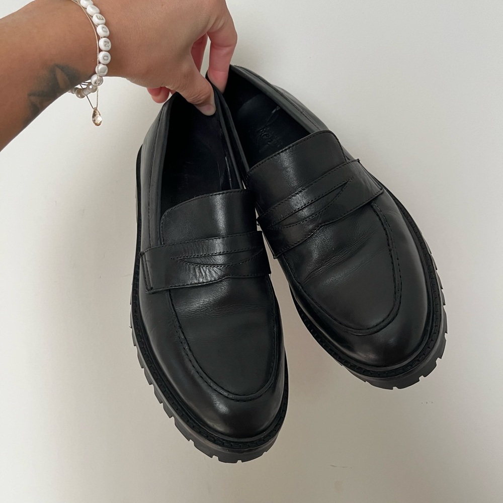 Anthony Veer Megan Classic Black Penny Loafer Leather Platform Minimalist Shoes - Picture 9 of 12